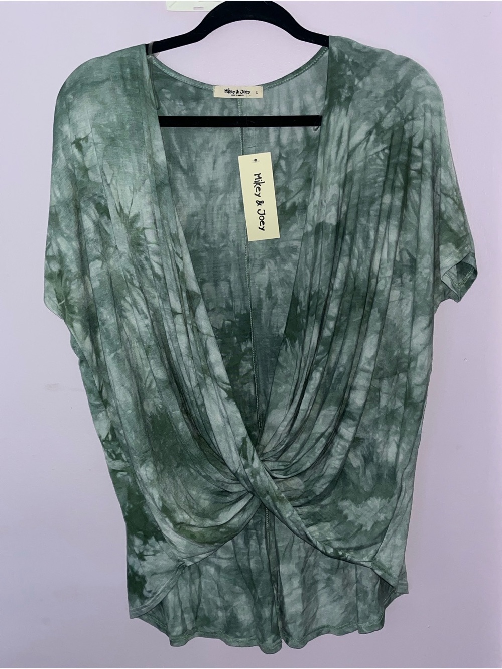 Olive Tie-Dye Front Twist V-Neck Women's Top